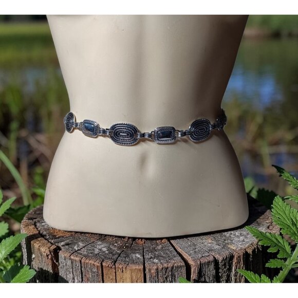 Western Boho Silver Tone Metal Oval & Square Ropy Chain Links Adjustable Belt main image 4